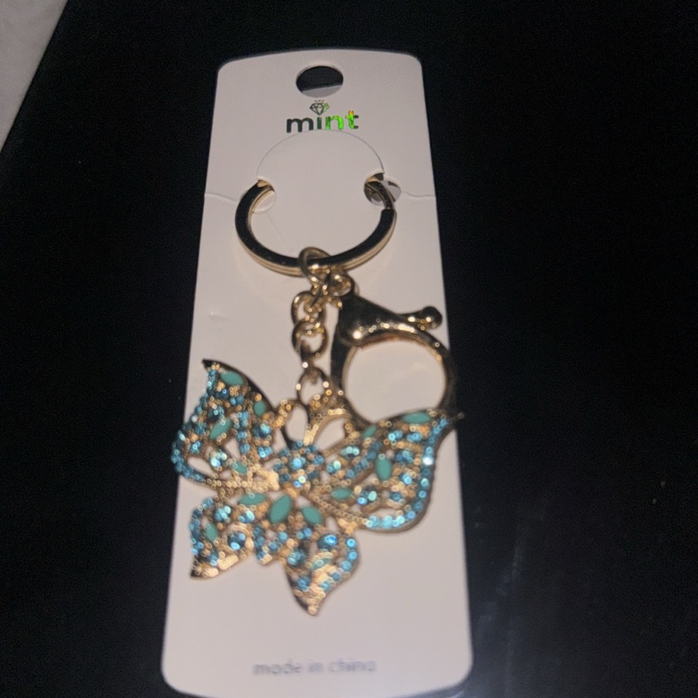 Mint Butterfly Keychain/bag charm with Gold Accents